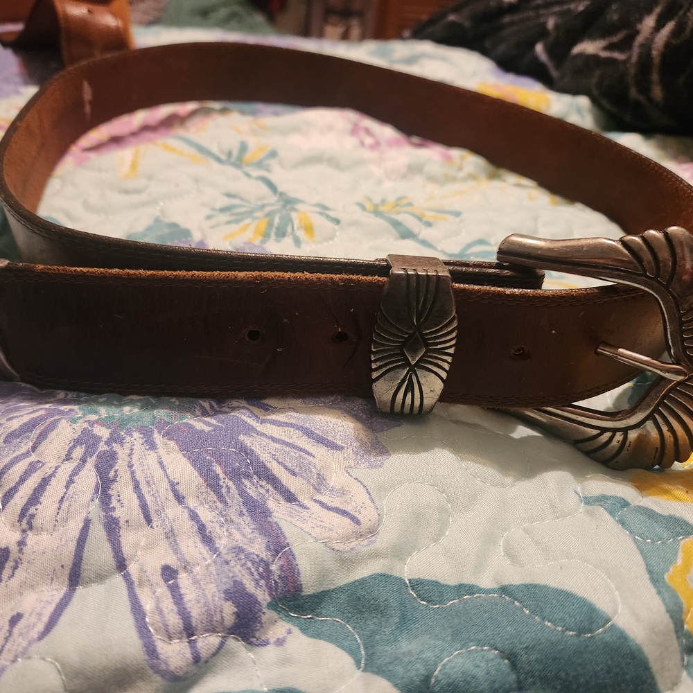 Brown Leather Belt with Silver Buckle